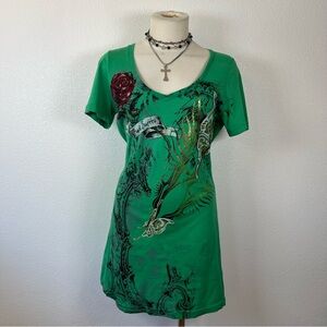 Green Graphic Mini Rhinestone Dress